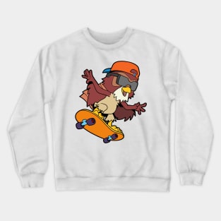 Comic owl rides skateboard Crewneck Sweatshirt